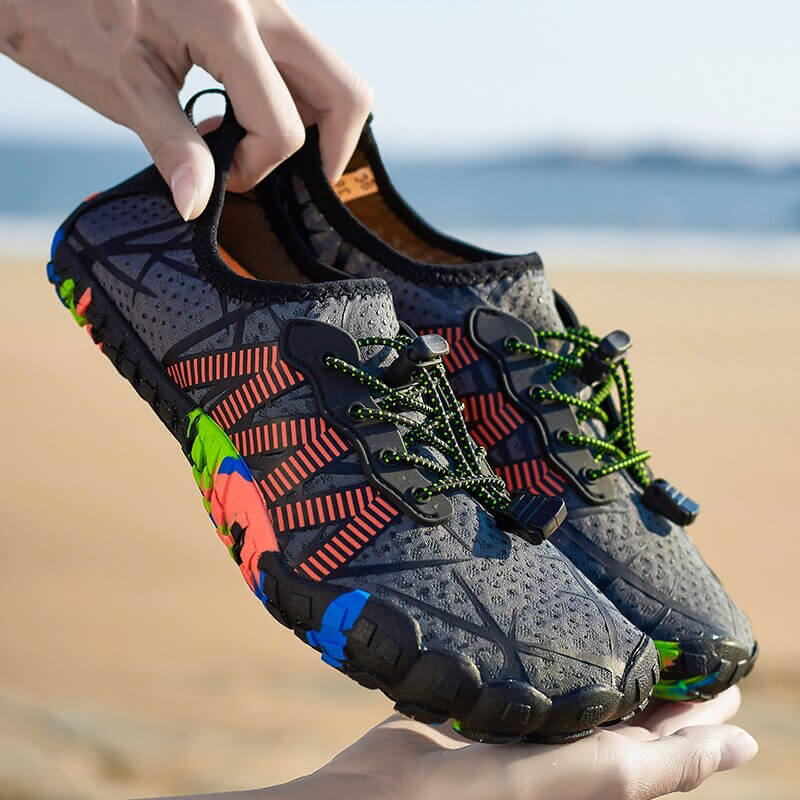 Unisex beach quick-dry lace-up shoes with multicolor rubber outsole, perfect for water activities and comfort.